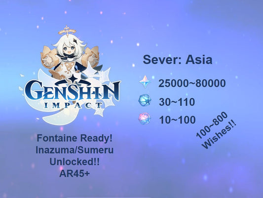 Genshin Impact Server Asia Reroll 190-800 wishes