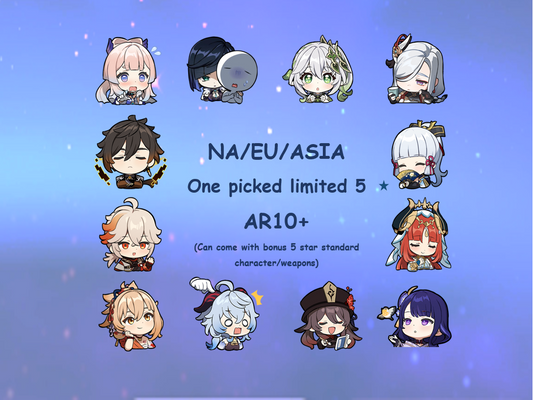 Genshin Impact NA/EU/Asia 1 picked limited 5 star characters AR10